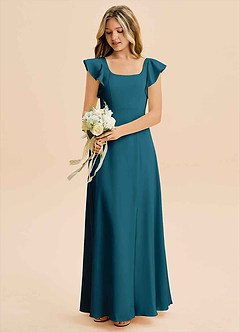 Azazie Bondi Junior A-Linie Seitliche Cut-Outs Stretch-Satin Kleid Tintenblau image5