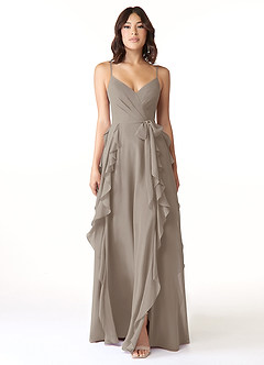 Azazie Peyton Bridesmaid Dresses Taupe A-Line Ruched Chiffon Dress image5