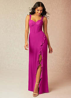 Azazie Camellia Bridesmaid Dresses Fuchsia Sheath Lace Chiffon Dress image1