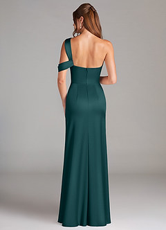 Azazie Wynter Bridesmaid Dresses Pine Sheath Off the Shoulder Stretch Satin Dress image2
