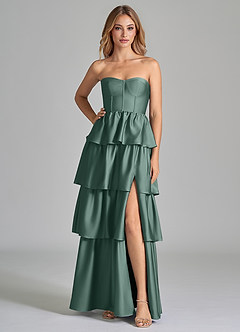 Azazie Faye Bridesmaid Dresses Eucalyptus A-Line Ruched Stretch Satin Dress image3