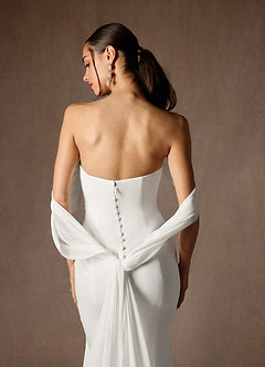 Azazie Laylah Wedding Dresses Diamond White Mermaid Off the Shoulder Chiffon Dress image5