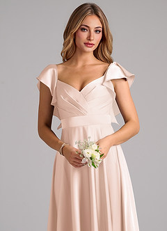 Azazie Leilani Bridesmaid Dresses Blushing Pink A-Line Ruched Stretch Satin Dress image5