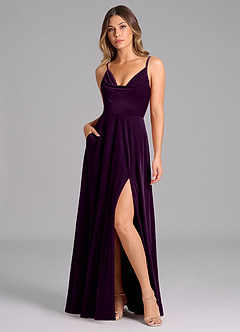 Azazie Sarella Bridesmaid Dresses Grape A-Line Pleated Velvet Dress image1