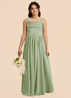 Azazie Drew Junior Dusty Sage A-Line Pleated Stretch Satin Dress image1