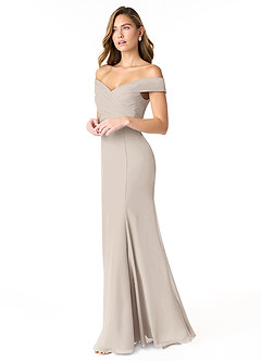 Azazie Lecia Bridesmaid Dresses Frost Empire Off-The-Shoulder Pleated Chiffon Convertible Dress image3