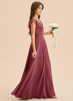 Azazie Anysa Junior Robe Trapèze en Mousseline de soie Rayé Merlot image4