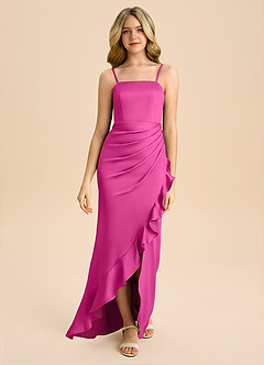 Azazie Buzzy Junior Robe Fourreau en Satin extensible Plissée Fuchsia image4