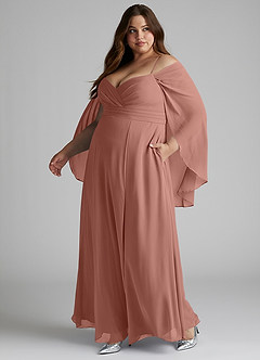 Azazie Cienna Bridesmaid Dresses Cedar Rose A-Line Off the Shoulder Chiffon Dress image10