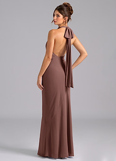 Azazie Velli Brudtärnklänningar Klä av Sjöjungfru i Chiffong Hög hals Espresso image7