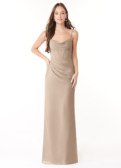 Azazie Mai Bridesmaid Dresses Taupe Sheath Pleated Chiffon Dress image1