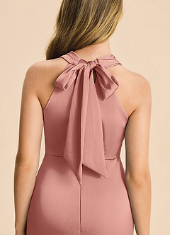 Azazie Thea Junior Rosette Sheath Ruched Stretch Satin Dress image6