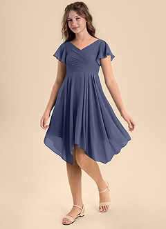 Azazie Janeaurelia Junior Abito A-Line in Chiffon Plissettato Stormy image3