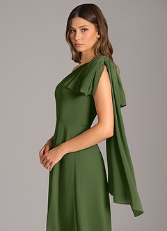 Azazie Tella Bridesmaid Dresses Olive A-Line One Shoulder Chiffon Dress image8