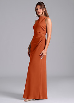Azazie Evadne Bridesmaid Dresses Burnt Orange A-Line Pleated Chiffon Dress image5