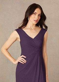 Azazie Sally Mother of the Bride Dresses Plum A-Line V-Neck Pleated Chiffon Dress image3