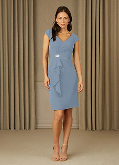 Azazie Nola Mother of the Bride Dresses Dusty Blue Sheath V-Neck Pleated Chiffon Dress image1