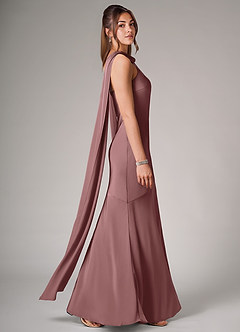 Azazie Kinsley Bridesmaid Dresses Vintage Mauve Mermaid Side Slit Stretch Satin Dress image6