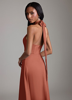 Azazie Tracie Vestidos de damas de honor Vestido de Castaño de Satén Elástico de Corte en A con Corte Lateral image6