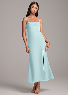 Azazie Saige Bridesmaid Dresses Sea Glass Sheath Off the Shoulder Chiffon Convertible Dress image7