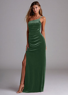 Azazie Eren Brautjungfernkleider Etui One-Shoulder Samt Kleid Eukalyptus image1