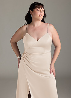 Azazie Marchella Bridesmaid Dresses White Alabaster A-Line Corset Stretch Satin Dress image5