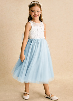 Azazie Lina vestidos de niña de las flores Vestido de Marfil Azul Cielo de Encaje de Princesa image3