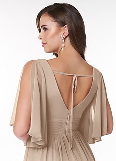 Azazie Temeka Robes de demoiselle d'honneur Robe Trapèze en Mousseline de soie Rayé Taupe image9