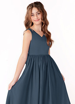 Azazie Hathaway Junior Neptune A-Line Bow Matte Satin Dress image5