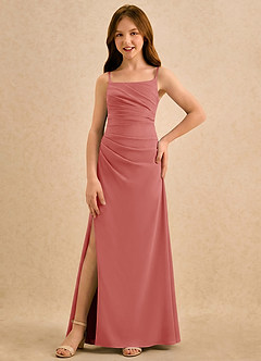 Azazie Cannoli Girls Formal Blumenmädchenkleider A-Linie Plissee Chiffon Kleid Antike Rose image5