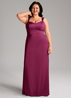 Azazie Denice Bridesmaid Dresses Red Plum Sheath Pleated Stretch Satin Dress image7