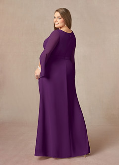 Azazie Belinda vestidos de madre de la novia Vestido de Uva de Gasa de Corte En A con Cuello en V Plisado image9