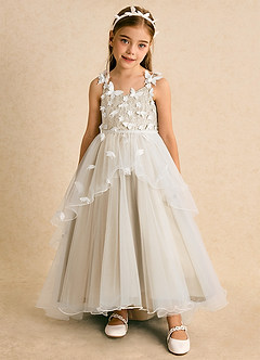 Azazie Darlina Flower Girl Dresses Ivory Champagne Ball-Gown Lace Tulle Dress image5