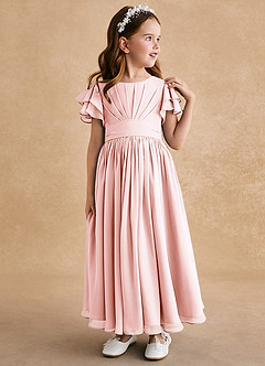Azazie Ali Flower Girl Dresses Blushing Pink A-Line Pleated Chiffon Dress image4