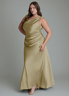Azazie Kieryn Vestidos de damas de honor Vestido Musgo Verde de Satén Elástico de Corte Sirena con Plisado image11