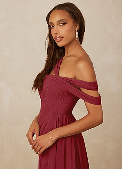 Christian Siriano Bridal for Azazie 1014 Bridesmaid Dresses Pomegranate A-Line Off the Shoulder Chiffon Dress image2