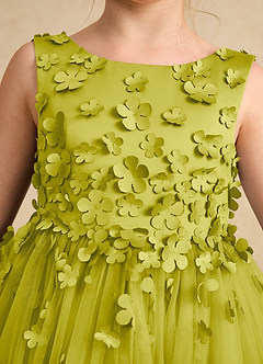 Azazie Lana Robe Demoiselle D'honneur Fillette Robe Trapèze en Mat Satiné Sans manches Citronnelle image6