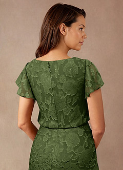 Azazie Lehi 신부의 어머니 드레스 A라인 보트넥 플로럴 번아웃 플로어 길이 드레스 image7