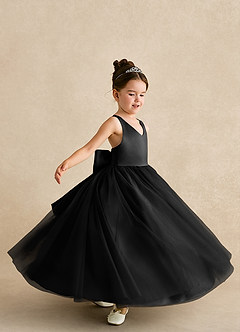Azazie Peanut Robe Demoiselle D'honneur Fillette Robe Trapèze en Tulle Bretelle Noir image5