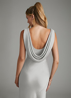 Azazie Elena Bridesmaid Dresses Silver Mermaid Pleated Stretch Satin Dress image7