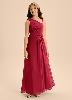 Azazie Brooke Junior Abito A-Line in Chiffon Spacco Laterale Scarlatto image5