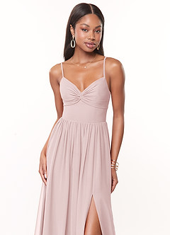 Azazie Zeya Brautjungfernkleider A-Linie V-Hals Gefaltet Chiffon Kleid Zartrosa image5