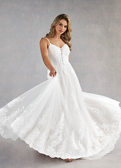 Azazie Avarie Vestidos de novia Vestido de Diamante Blanco de Tul de Corte en A con Lentejuela image2