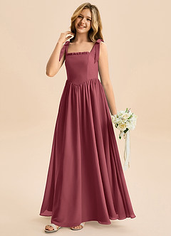 Azazie Delia Junior Abito A-Line in Chiffon Fiocco Merlot image4