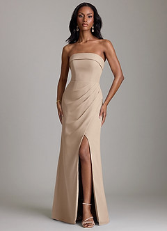 Azazie Aretha Bridesmaid Dresses Taupe A-Line Strapless Chiffon Dress image1