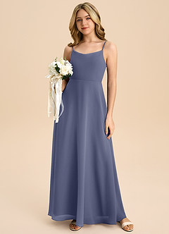 Azazie Shale Junior Robe Trapèze en Mousseline de soie Arc Bleu Orageux image5