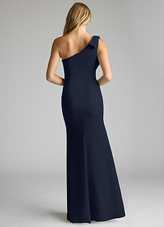 Azazie Rinna Bridesmaid Dresses Dark Navy Mermaid One Shoulder Stretch Crepe Dress image4