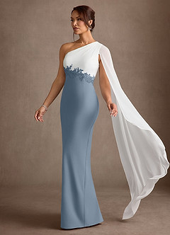 Azazie Alexandra Mother of the Bride Dresses Dusty Blue Sheath One Shoulder Stretch Crepe Dress image2