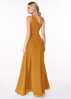 Azazie Dallas Vestidos de damas de honor Vestido de Caramelo de Gasa de Corte en A con Hombro unilateral image2