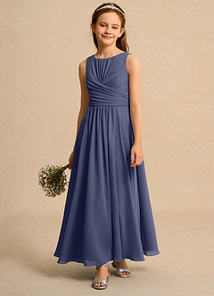 Azazie Ducky Girls Formal Abiti da Ragazza di Fiori Abito A-Line in Chiffon Plissettato Stormy image4